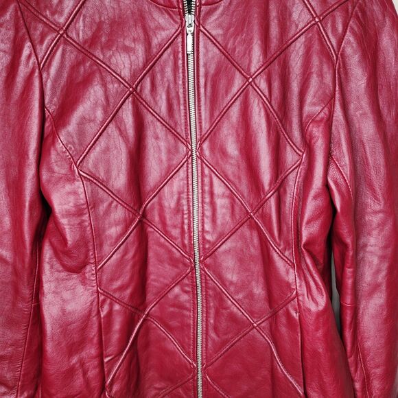 Vintage Mossimo Red Leather Jacket Oxblood Y2K Medium Cafe Racer Moto - Picture 6 of 14